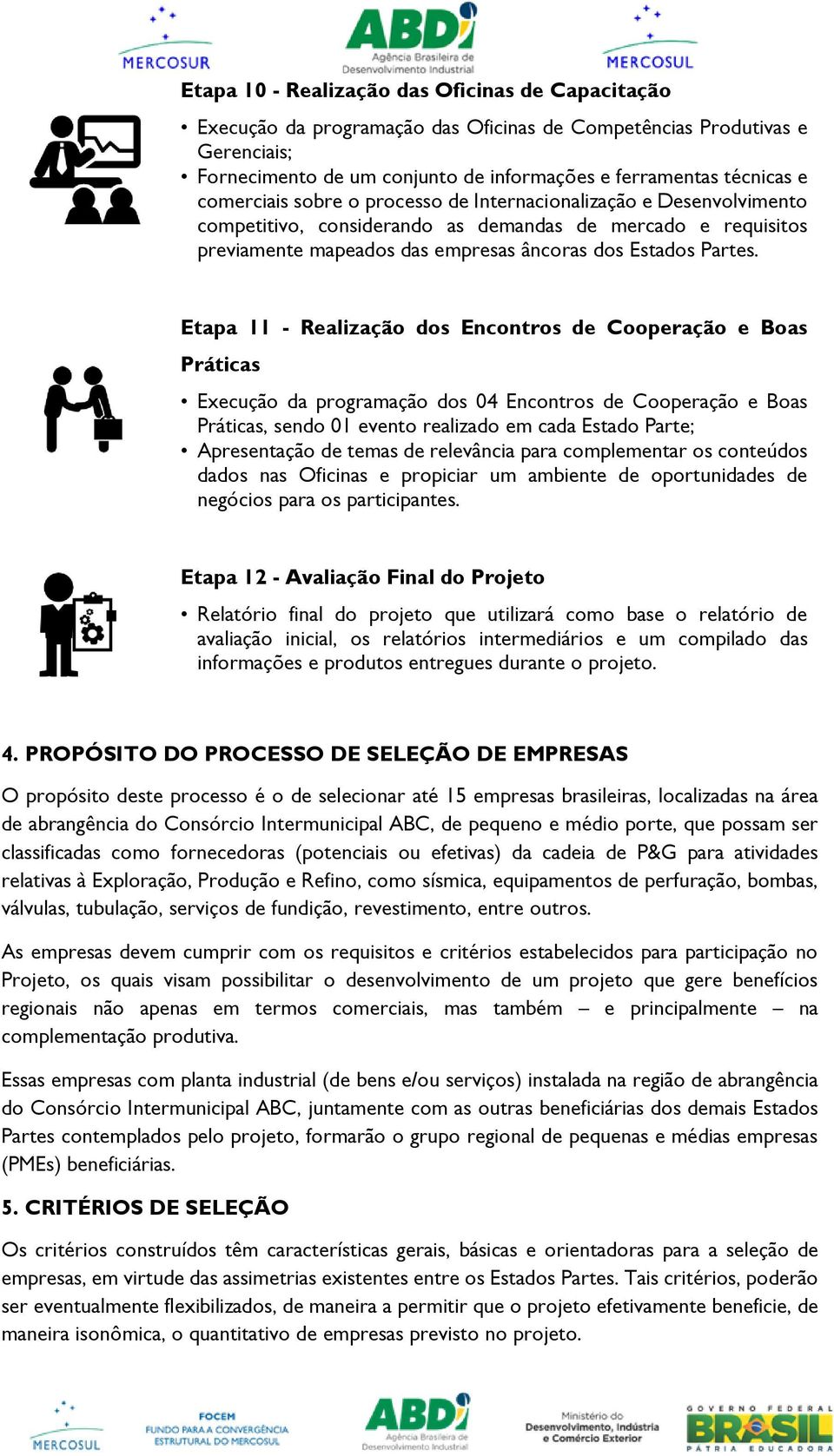 Etapa 11 - Realização dos Encontros de Cooperação e Boas Práticas Execução da programação dos 04 Encontros de Cooperação e Boas Práticas, sendo 01 evento realizado em cada Estado Parte; Apresentação