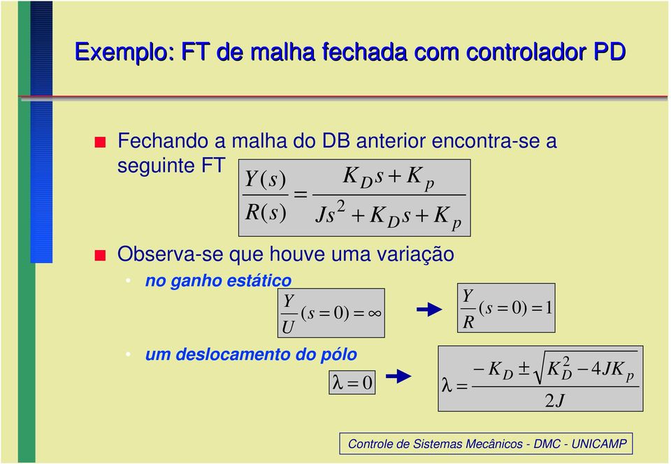 houve uma variação no ganho etático Y U J 0 um delocamento do