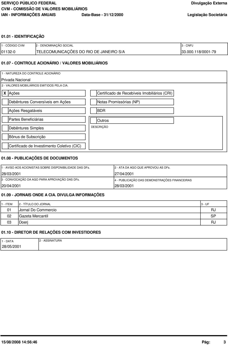 X Ações Debêntures Conversíveis em Ações Ações Resgatáveis Partes Beneficiárias Debêntures Simples Bônus de Subscrição Certificado de Investimento Coletivo (CIC) Certificado de Recebíveis