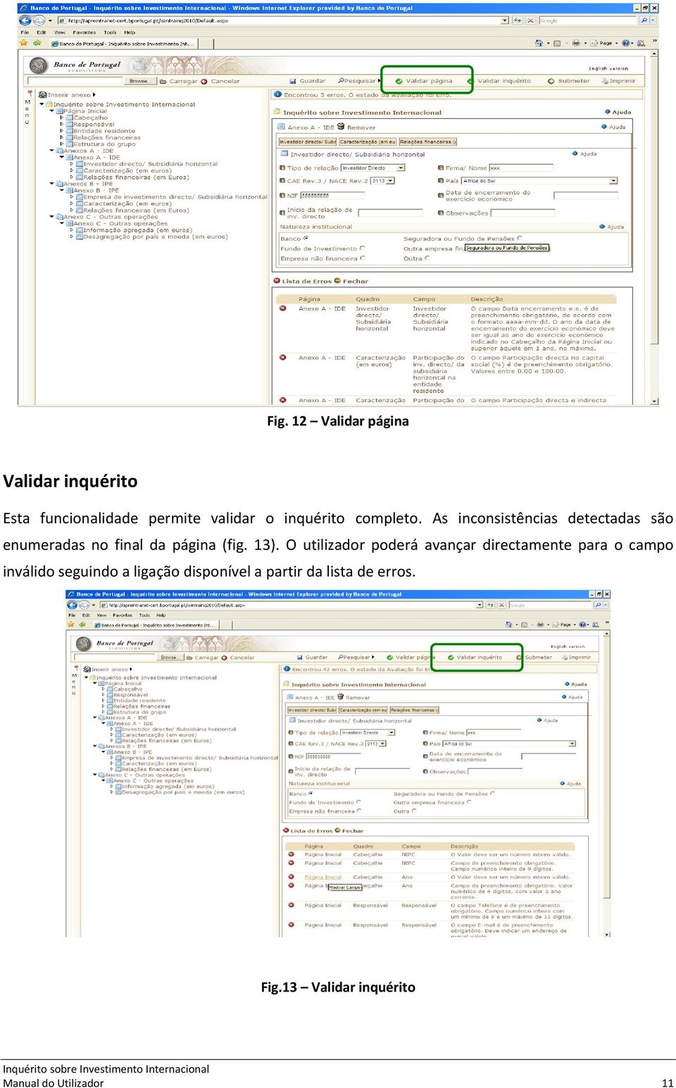 As inconsistências detectadas são enumeradas no final da página (fig. 13).