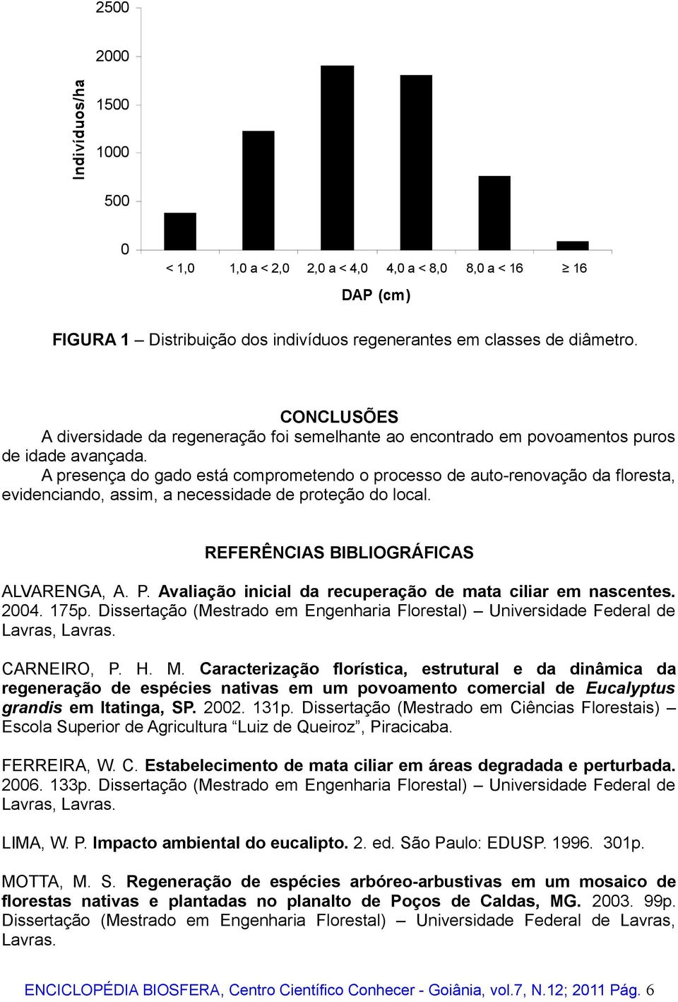 A presença do gado está comprometendo o processo de auto-renovação da floresta, evidenciando, assim, a necessidade de proteção do local. REFERÊNCIAS BIBLIOGRÁFICAS ALVARENGA, A. P.