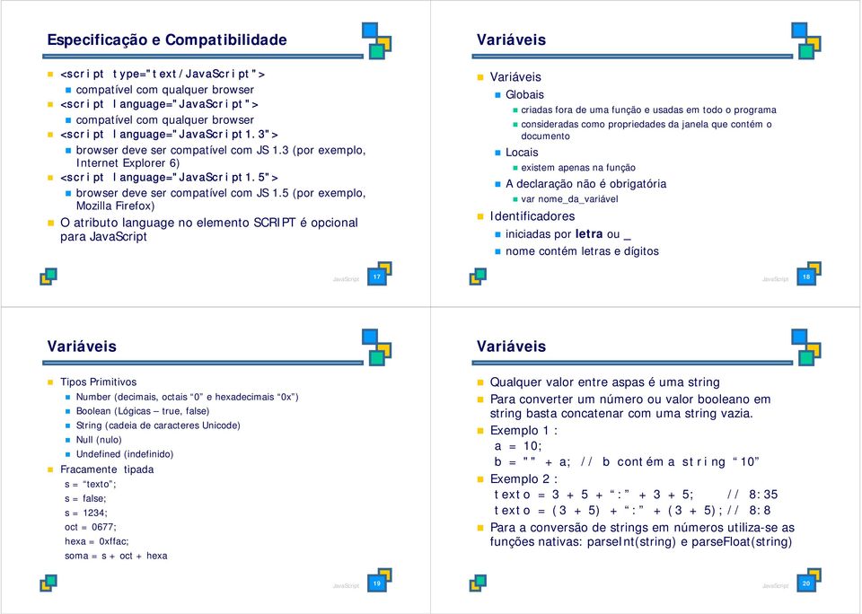5 (por exemplo, Mozilla Firefox) O atributo language no elemento SCRIPT é opcional para JavaScript Variáveis Globais criadas fora de uma função e usadas em todo o programa consideradas como