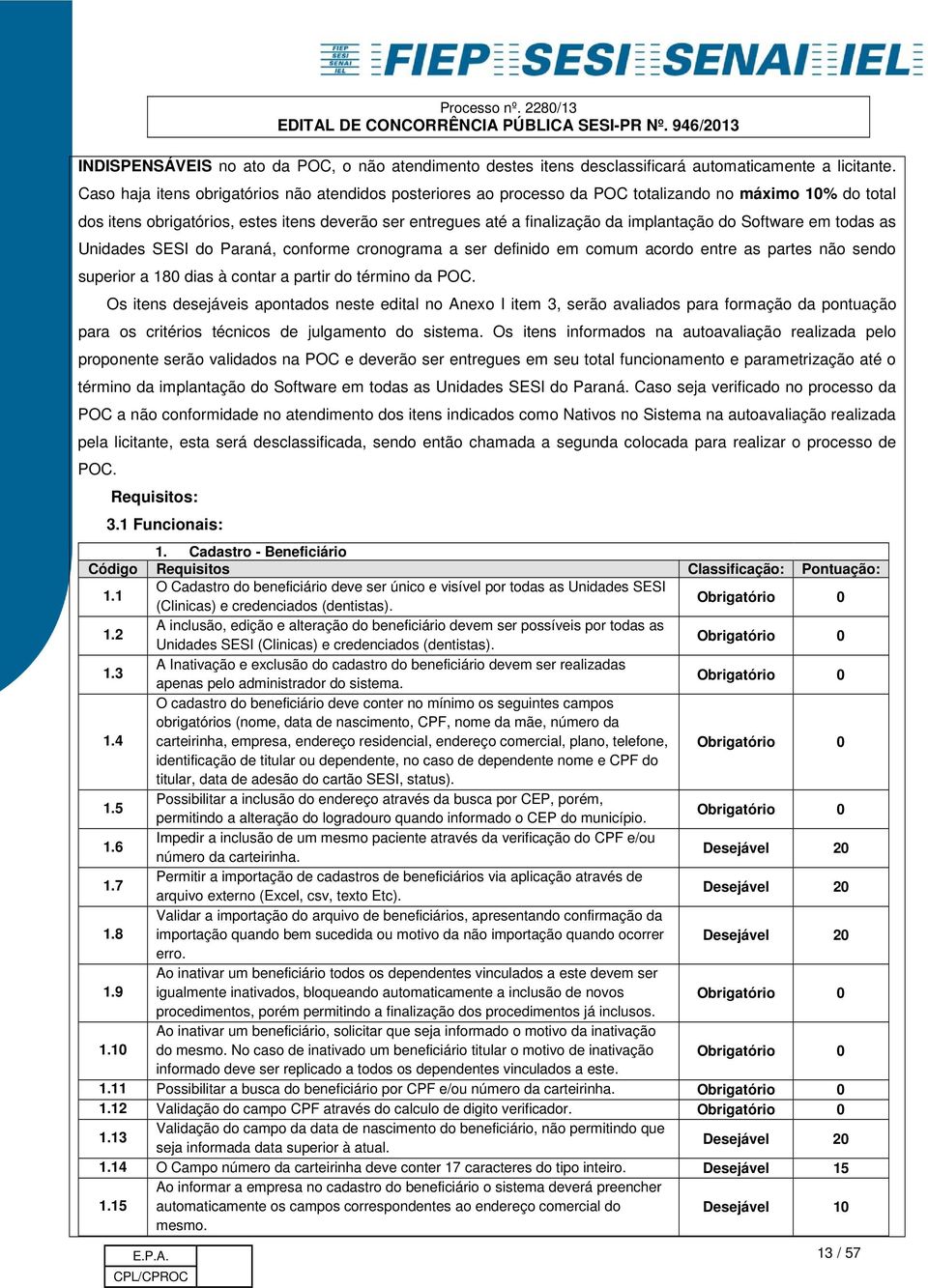 do Software em todas as Unidades SESI do Paraná, conforme cronograma a ser definido em comum acordo entre as partes não sendo superior a 180 dias à contar a partir do término da POC.