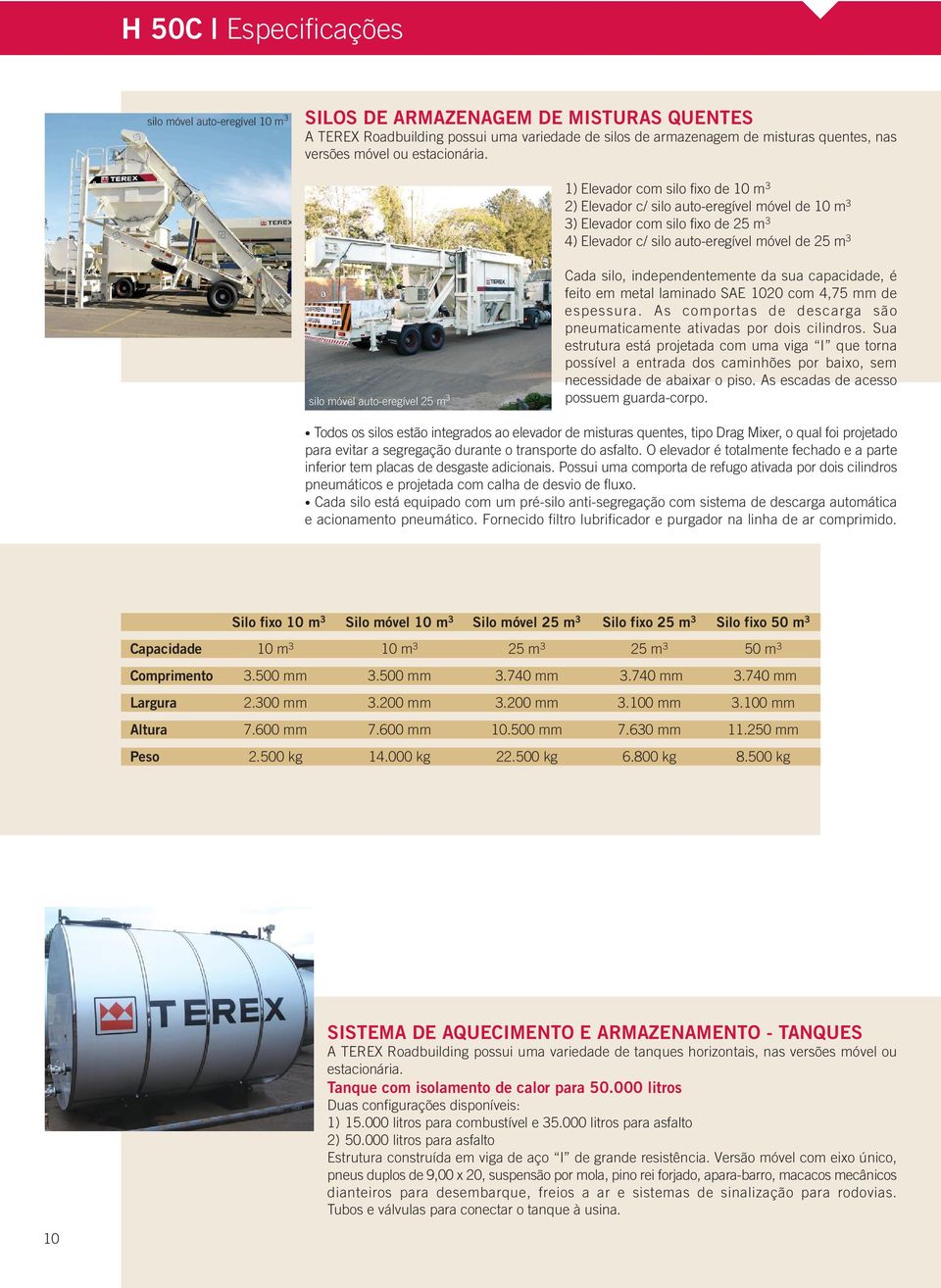 m 3 Cada silo, independentemente da sua capacidade, é feito em metal laminado SAE 1020 com 4,75 mm de espessura. As comportas de descarga são pneumaticamente ativadas por dois cilindros.