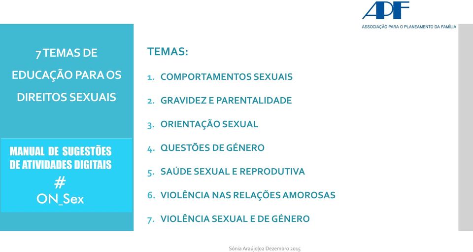 ORIENTAÇÃO SEXUAL 4. QUESTÕES DE GÉNERO 5.