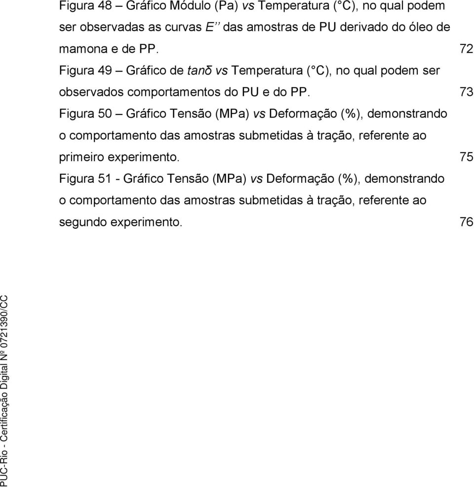 73 Figura 50 Gráfico Tensão (MPa) vs Deformação (%), demonstrando o comportamento das amostras submetidas à tração, referente ao primeiro