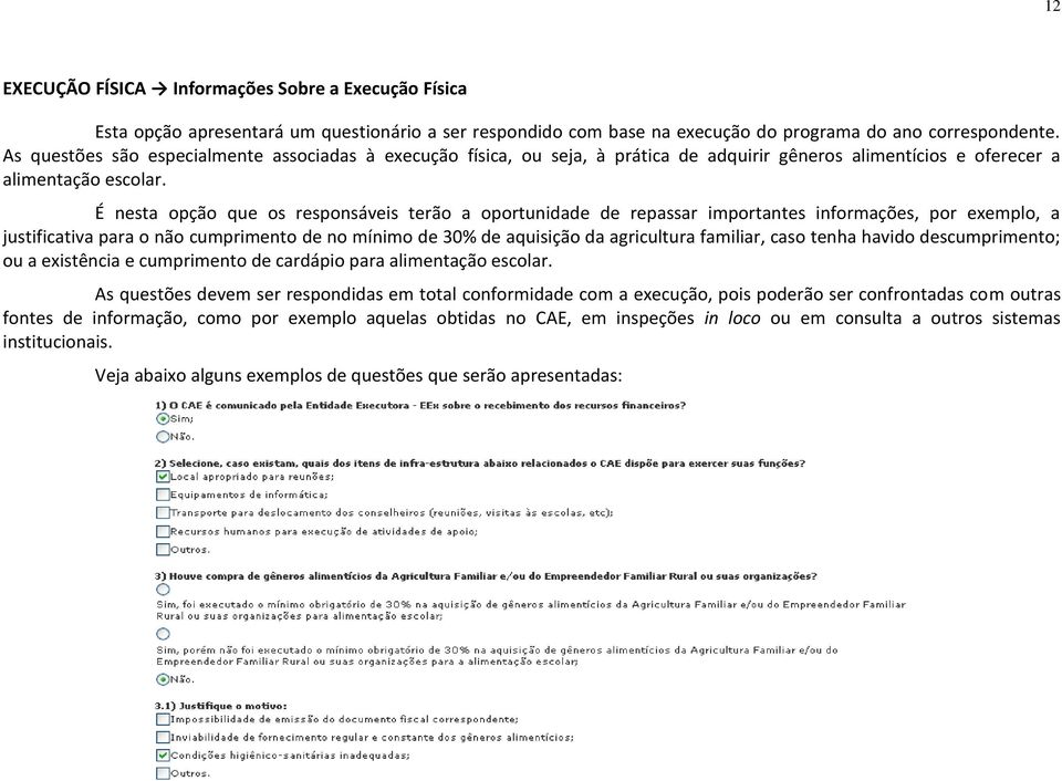 É nesta opção que os responsáveis terão a oportunidade de repassar importantes informações, por exemplo, a justificativa para o não cumprimento de no mínimo de 30% de aquisição da agricultura