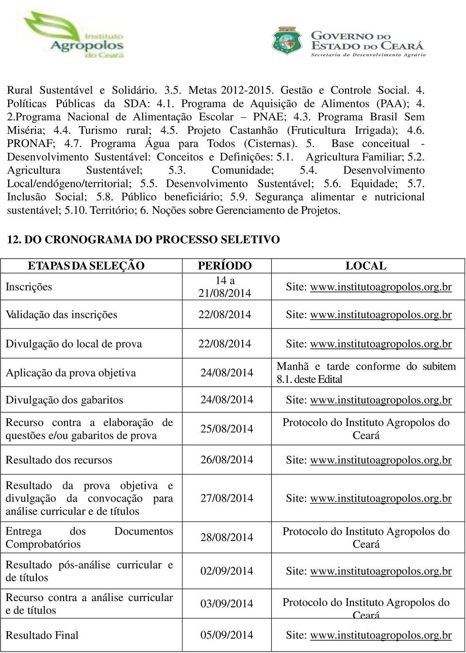 Base conceitual - Desenvolvimento Sustentável: Conceitos e Definições: 5.1. Agricultura Familiar; 5.2. Agricultura Sustentável; 5.3. Comunidade; 5.4. Desenvolvimento Local/endógeno/territorial; 5.5. Desenvolvimento Sustentável; 5.