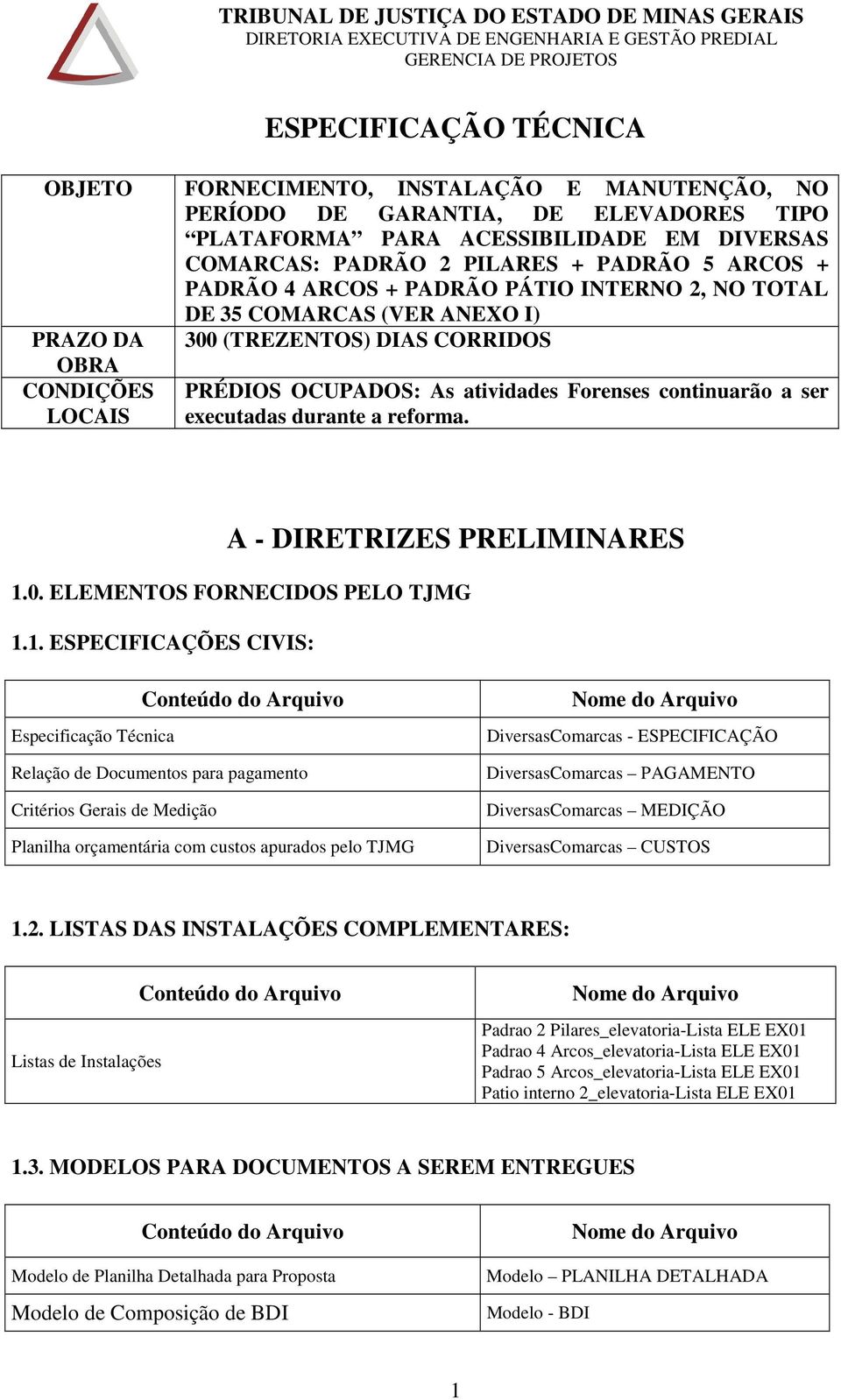 executadas durante a reforma. A - DIRETRIZES PRELIMINARES 1.