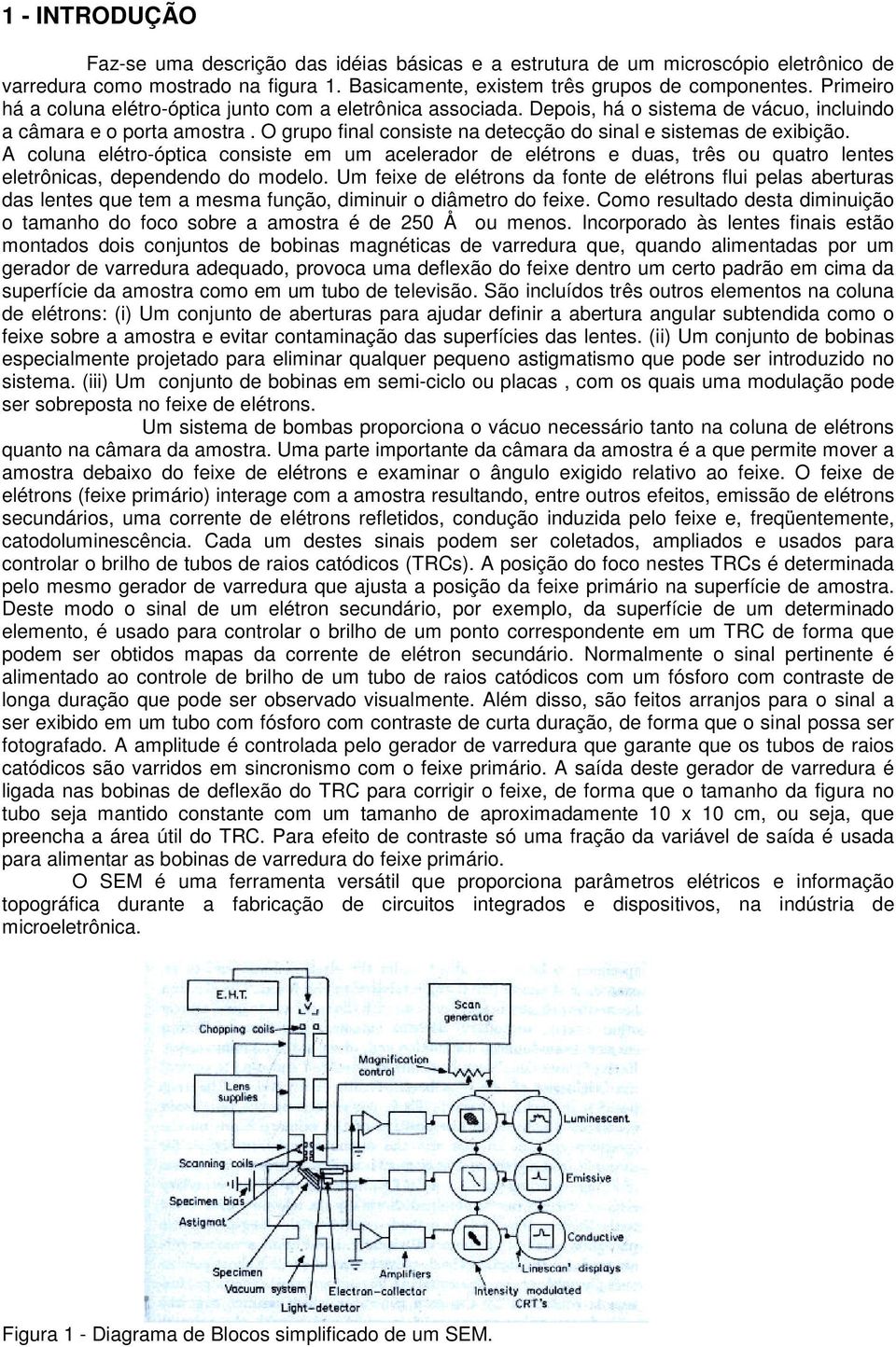 O grupo final consiste na detecção do sinal e sistemas de exibição. A coluna elétro-óptica consiste em um acelerador de elétrons e duas, três ou quatro lentes eletrônicas, dependendo do modelo.