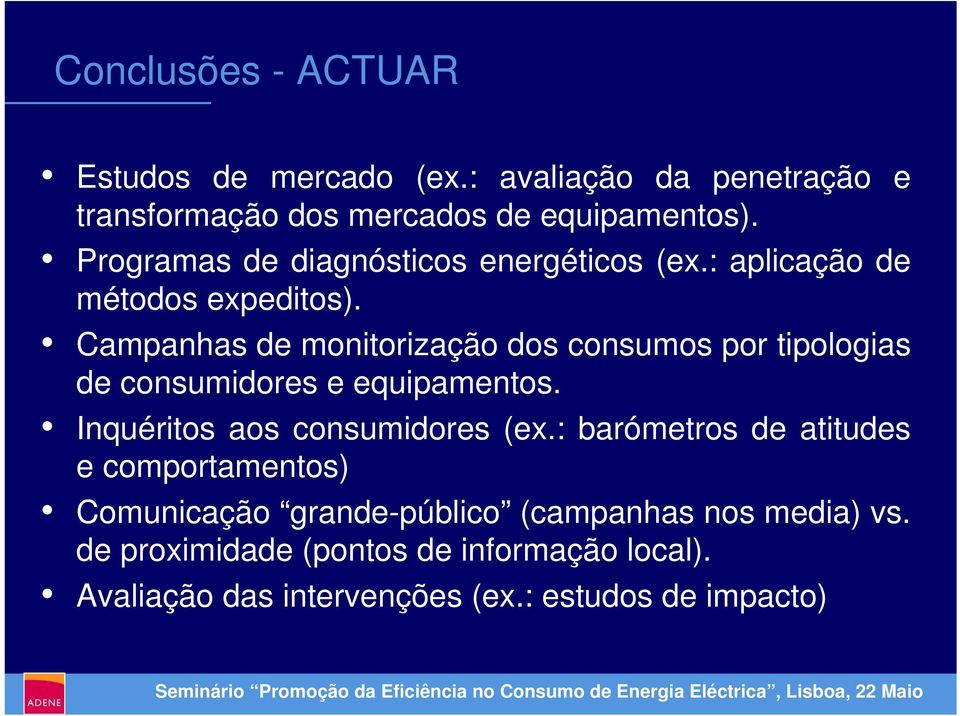 Campanhas de monitorização dos consumos por tipologias de consumidores e equipamentos. Inquéritos aos consumidores (ex.