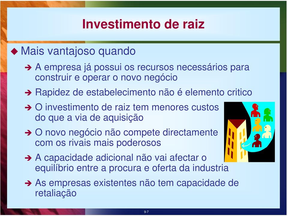 via de aquisição O novo negócio não compete directamente com os rivais mais poderosos A capacidade adicional não