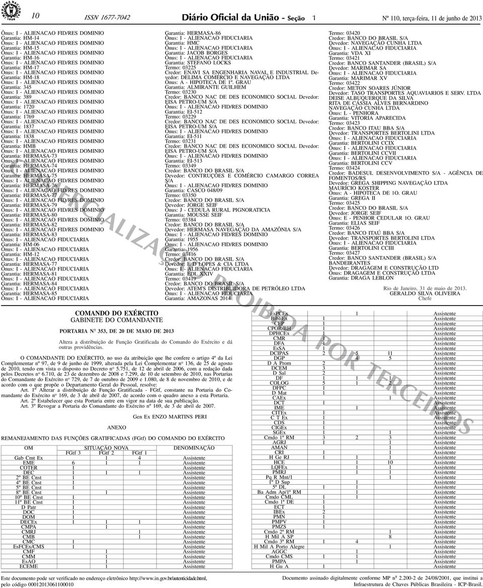 ALIENACAO FID/RES DOMINIO Garantia: 1720 Ônus: I - ALIENACAO FID/RES DOMINIO Garantia: 1769 Ônus: I - ALIENACAO FID/RES DOMINIO Garantia: 1837 Ônus: I - ALIENACAO FID/RES DOMINIO Garantia: 1838 Ônus: