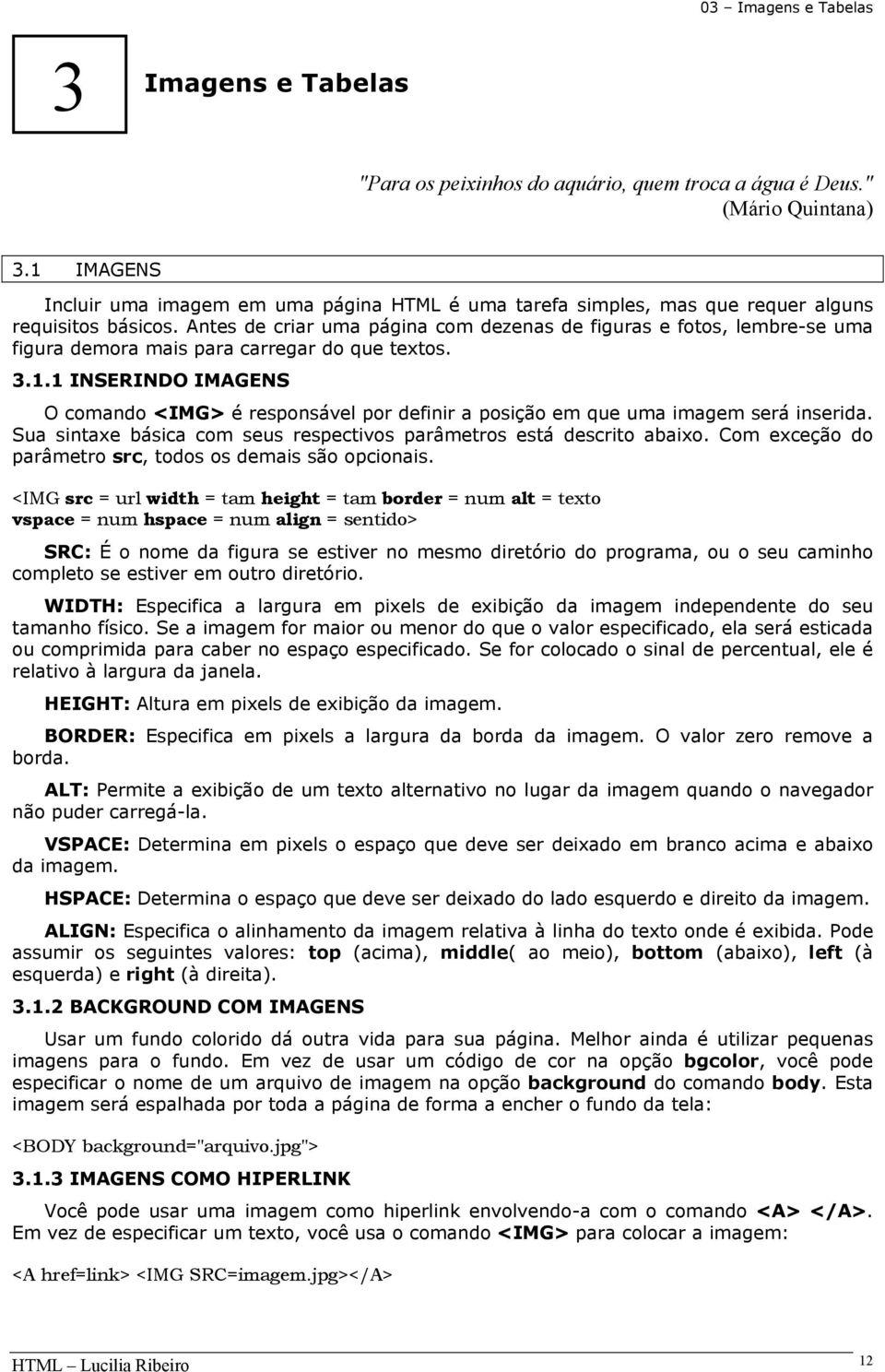 Antes de criar uma página com dezenas de figuras e fotos, lembre-se uma figura demora mais para carregar do que textos. 3.1.