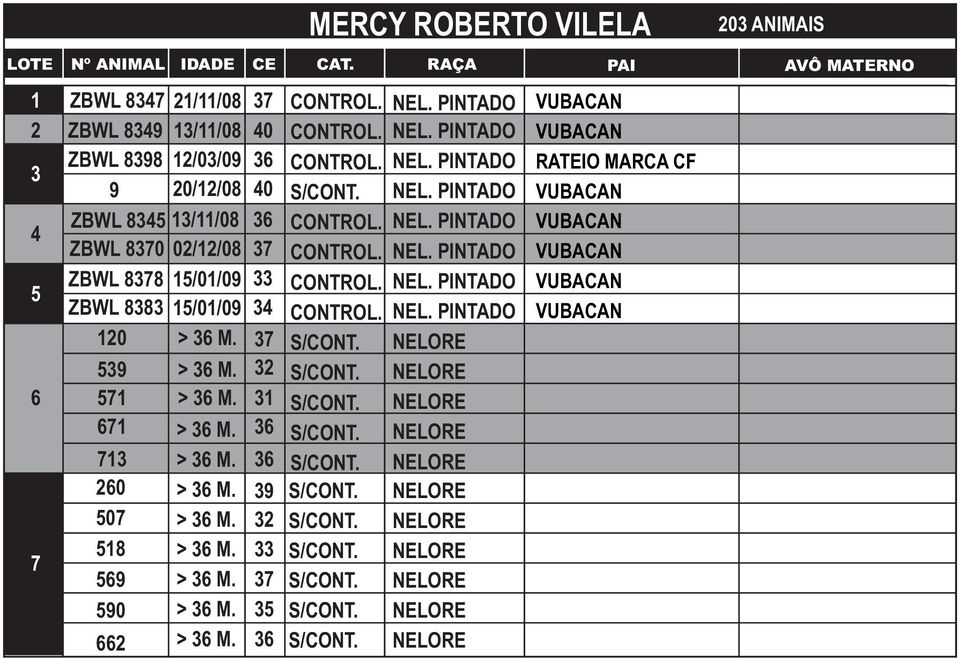 > M. > M. > M. > M. > M. > M. 37 39 37 MERCY ROBERTO VILELA NEL. PINTADO NEL.