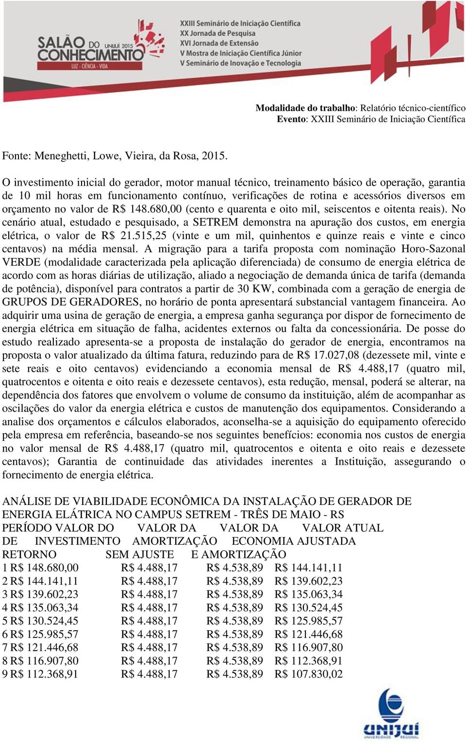 No cenário atual, estudado e pesquisado, a SETREM demonstra na apuração dos custos, em energia elétrica, o valor de R$ 21.