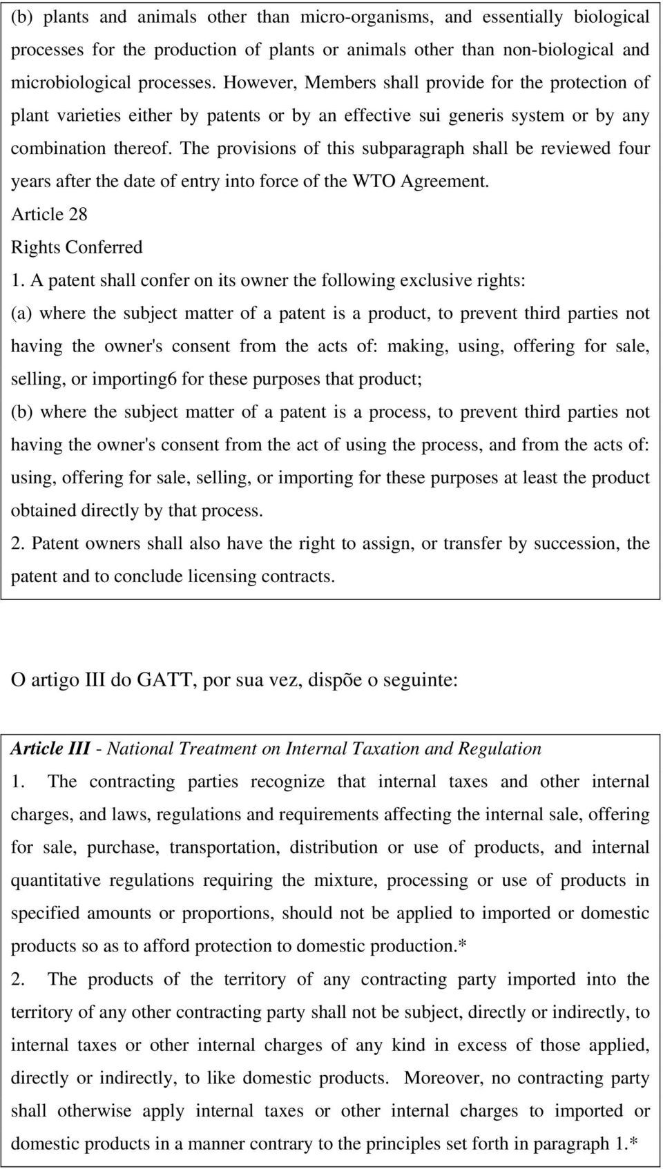 The provisions of this subparagraph shall be reviewed four years after the date of entry into force of the WTO Agreement. Article 28 Rights Conferred 1.