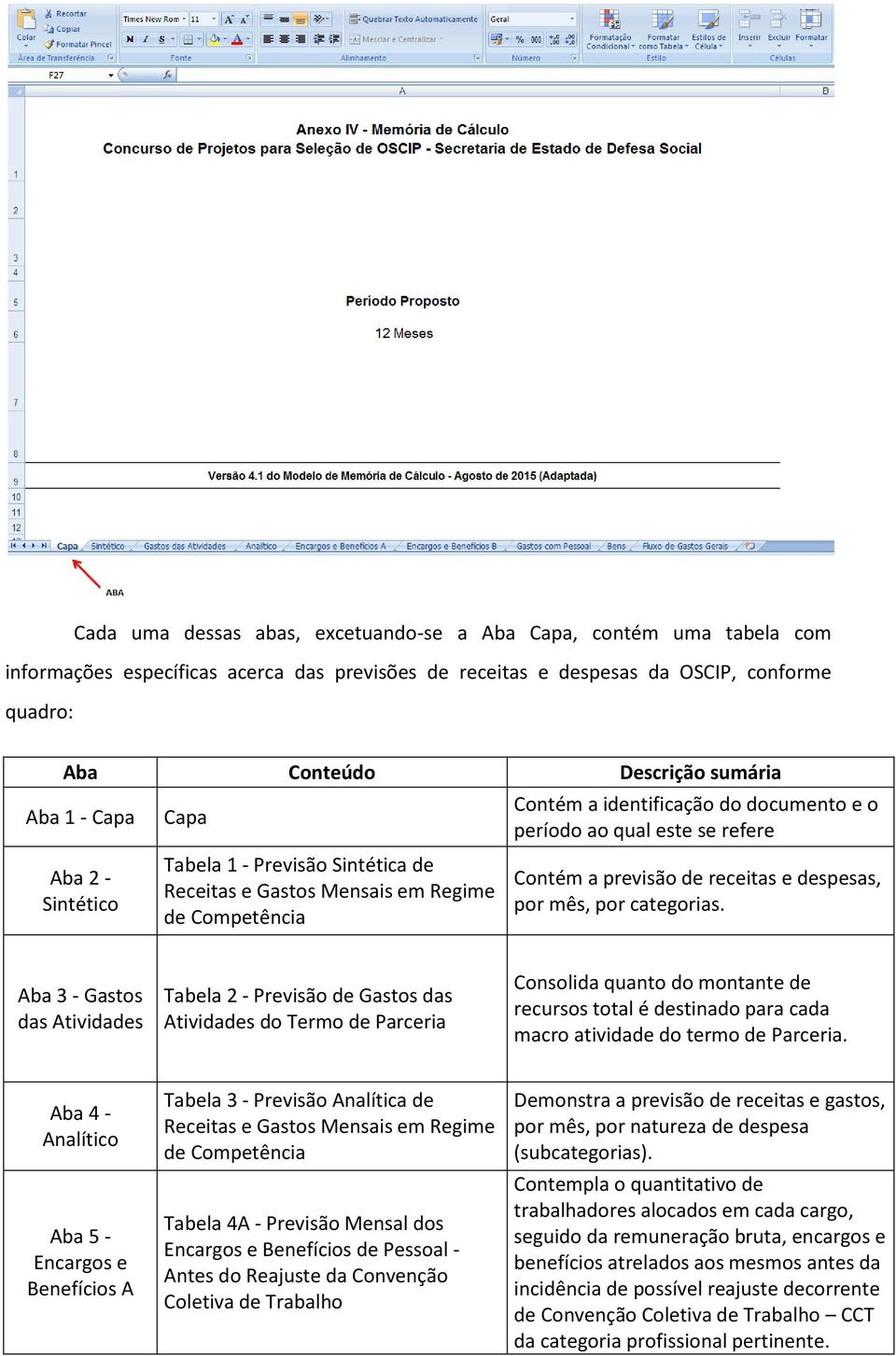 previsão de receitas e despesas, por mês, por categorias.