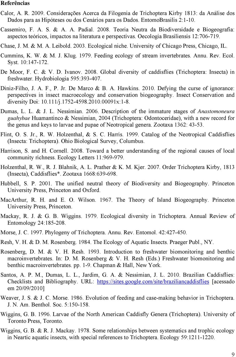 2003. Ecological niche. University of Chicago Press, Chicago, IL. Cummins, K. W. & M. J. Klug. 1979. Feeding ecology of stream invertebrates. Annu. Rev. Ecol. Syst. 10:147-172. De Moor, F. C. & V. D. Ivanov.