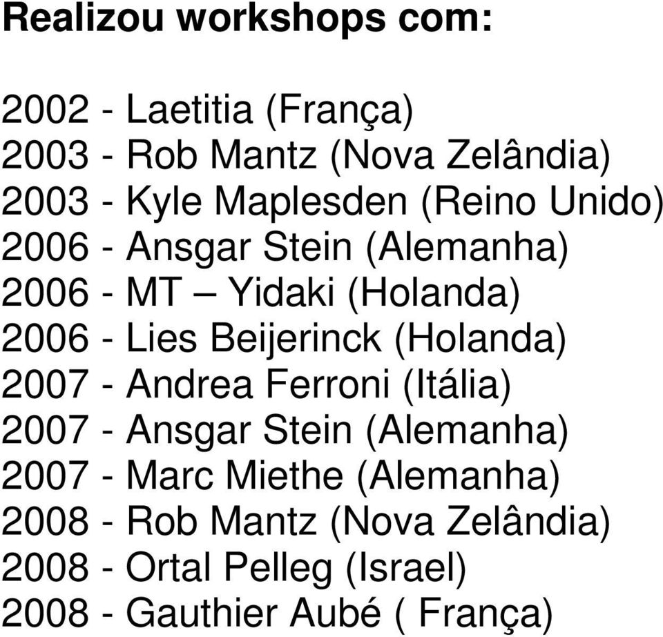 Beijerinck (Holanda) 2007 - Andrea Ferroni (Itália) 2007 - Ansgar Stein (Alemanha) 2007 - Marc