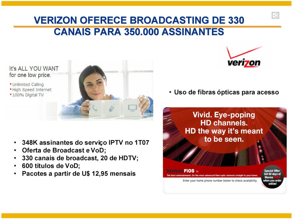 do serviço IPTV no 1T07 Oferta de Broadcast e VoD; 330 canais de