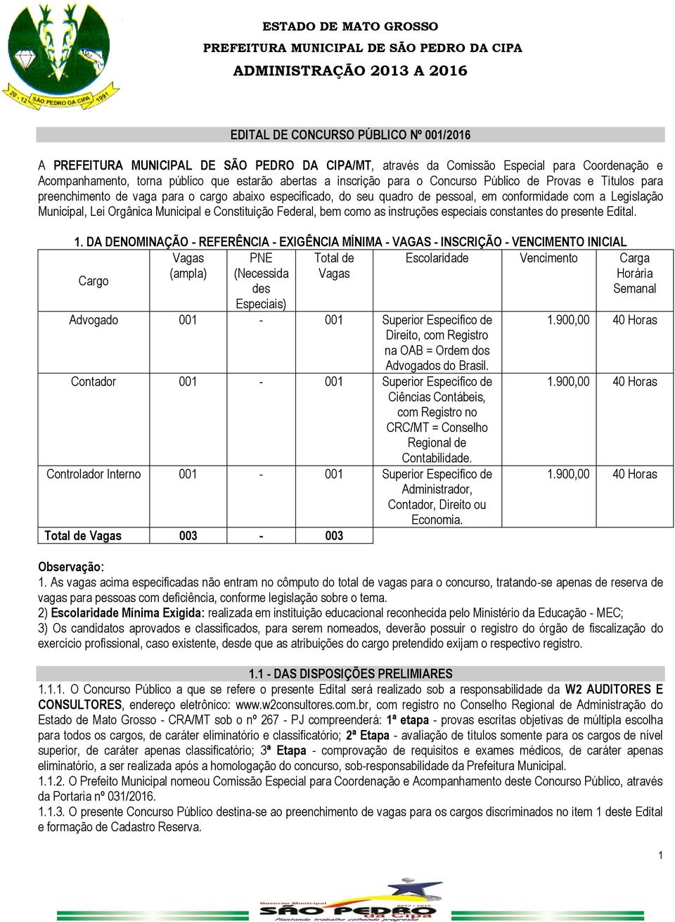 instruções especiais constantes do presente Edital. 1.