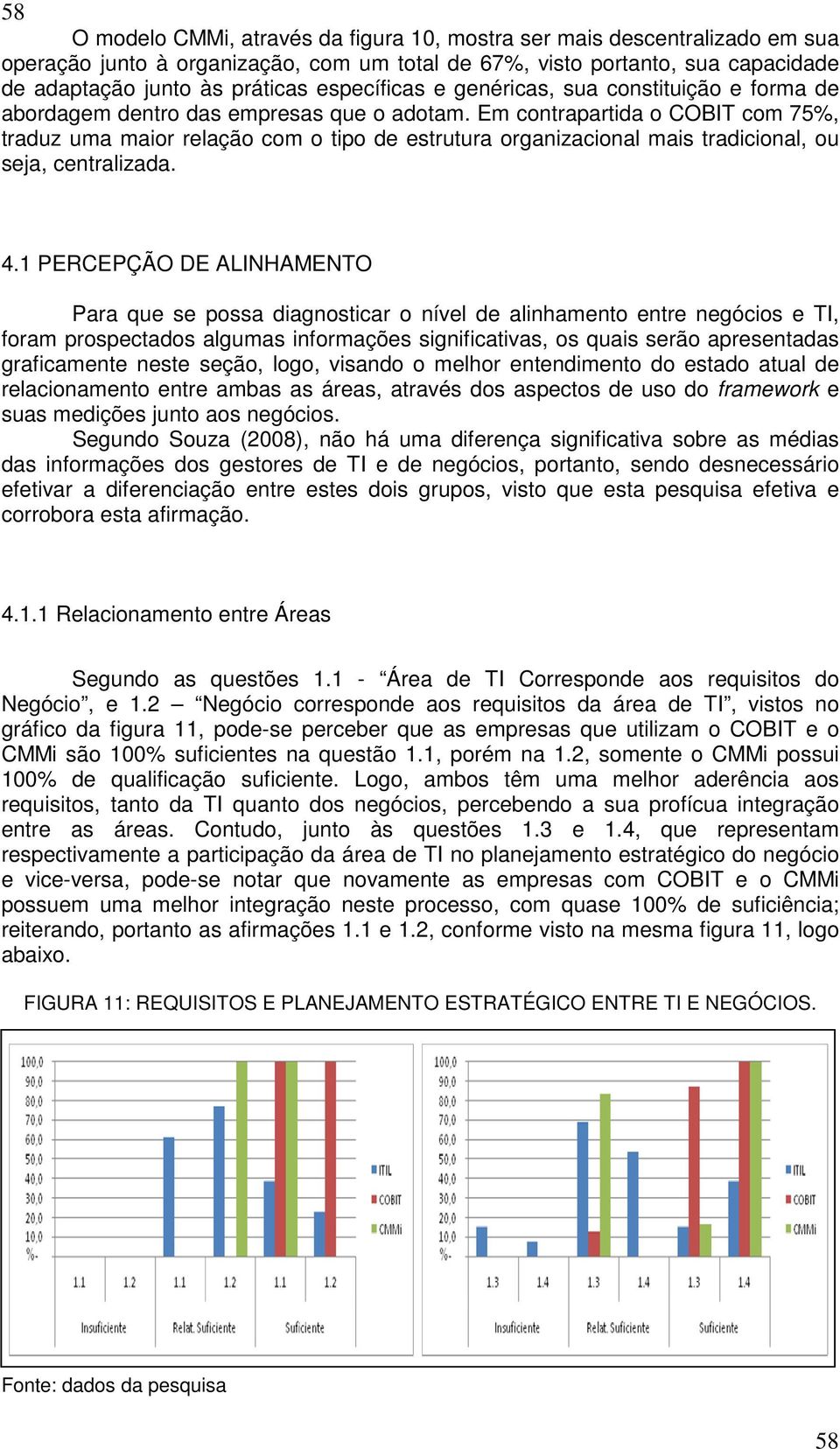 Em contrapartida o COBIT com 75%, traduz uma maior relação com o tipo de estrutura organizacional mais tradicional, ou seja, centralizada. 4.