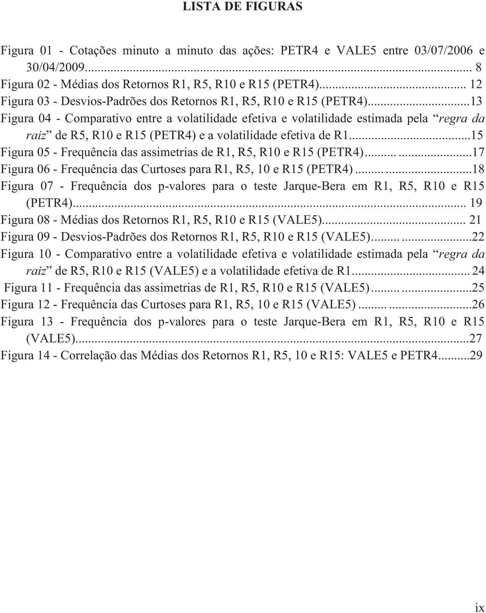 ..13 Figura 04 - Comparativo entre a volatilidade efetiva e volatilidade estimada pela regra da raiz de R5, R10 e R15 (PETR4) e a volatilidade efetiva de R1.