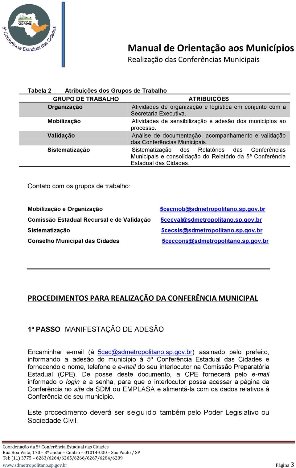 Sistematização Sistematização dos Relatórios das Conferências Municipais e consolidação do Relatório da 5ª Conferência Estadual das Cidades.