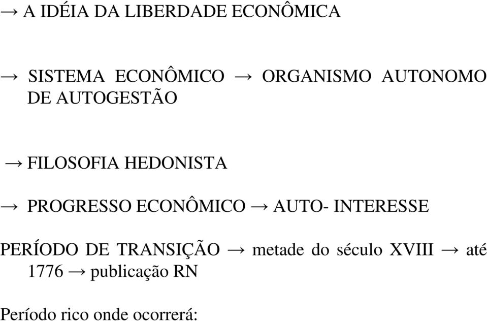 PROGRESSO ECONÔMICO AUTO- INTERESSE PERÍODO DE TRANSIÇÃO