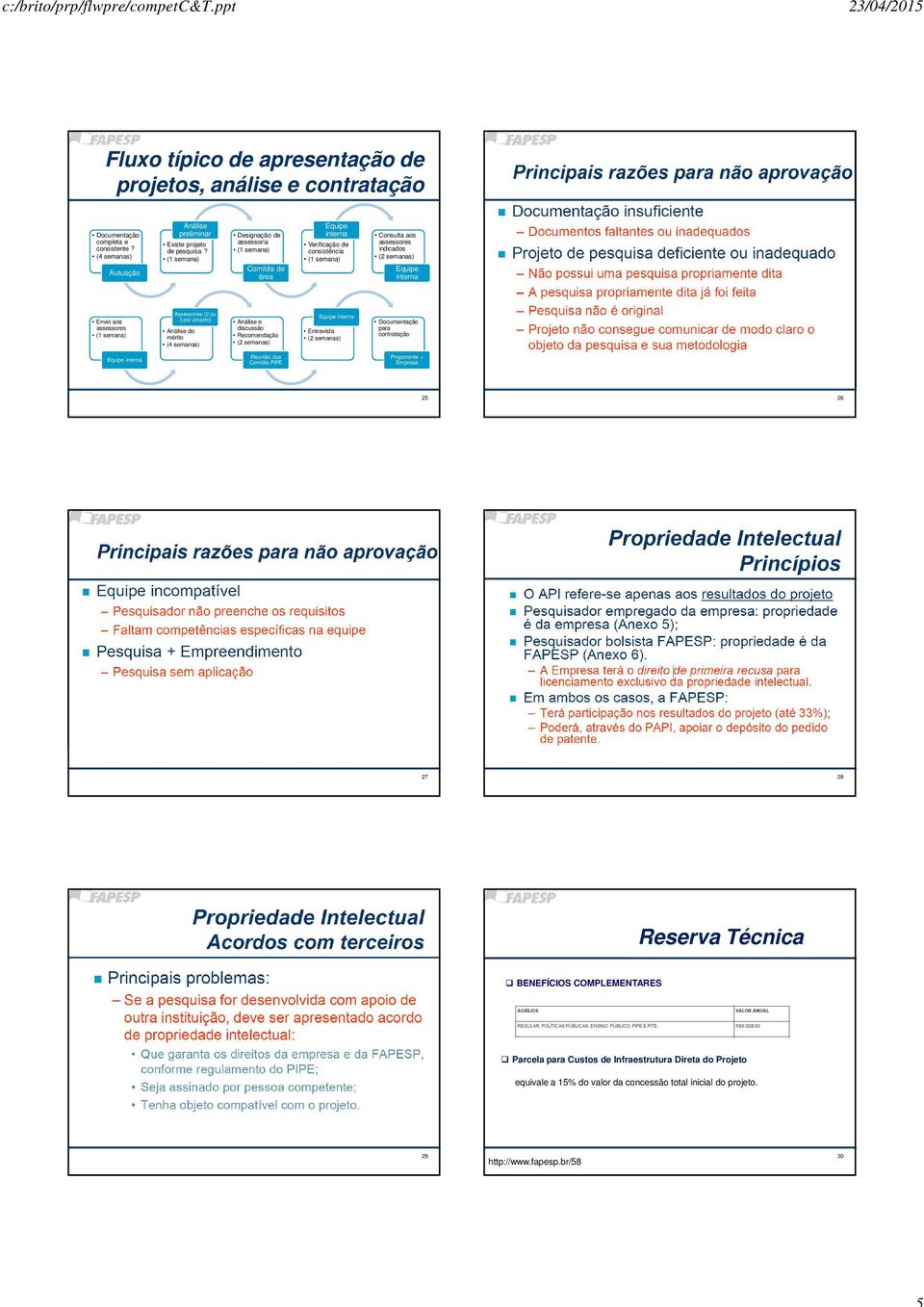 (1 semana) Assessores (2 ou 3 por projeto) Análise e Análise do discussão mérito Recomendação (4 semanas) (2 semanas) Equipe interna Entrevista (2 semanas) Documentação para contratação Equipe