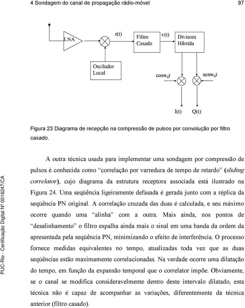 a Fgura 24. Uma seqüêca lgeramee defasada é gerada juo com a réplca da seqüêca P orgal. A correlação cruzada das duas é calculada, e seu mámo ocorre quado uma alha com a oura.