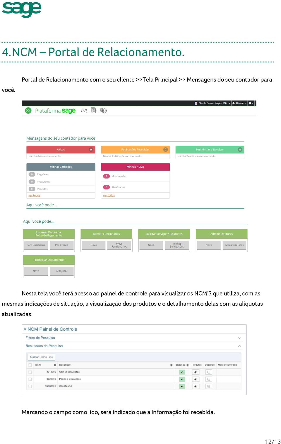 você terá acesso ao painel de controle para visualizar os NCM S que utiliza, com as mesmas indicações de