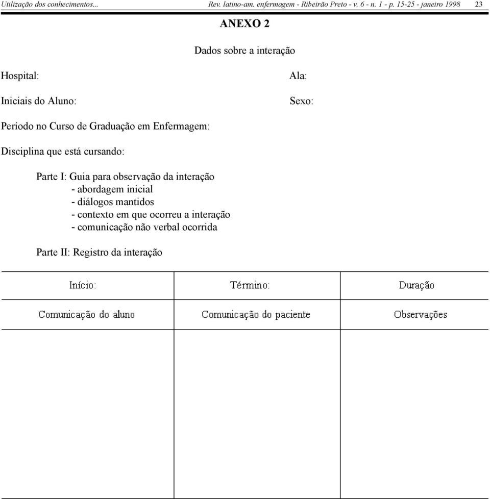 para observação da interação - abordagem inicial - diálogos mantidos - contexto em