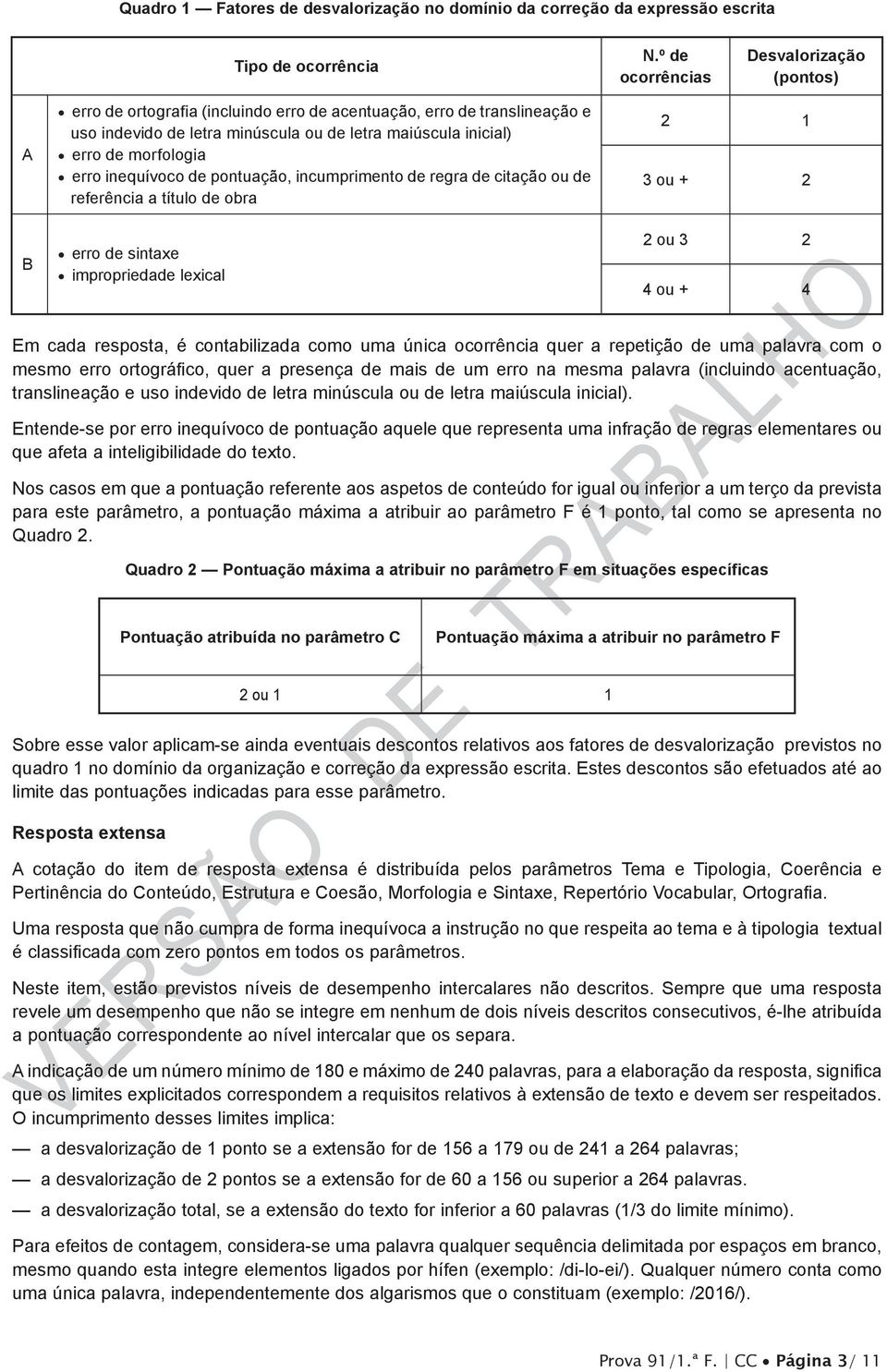 erro inequívoco de pontuação, incumprimento de regra de citação ou de referência a título de obra 2 1 3 ou + 2 B erro de sintaxe impropriedade lexical 2 ou 3 2 4 ou + 4 m cada resposta, é