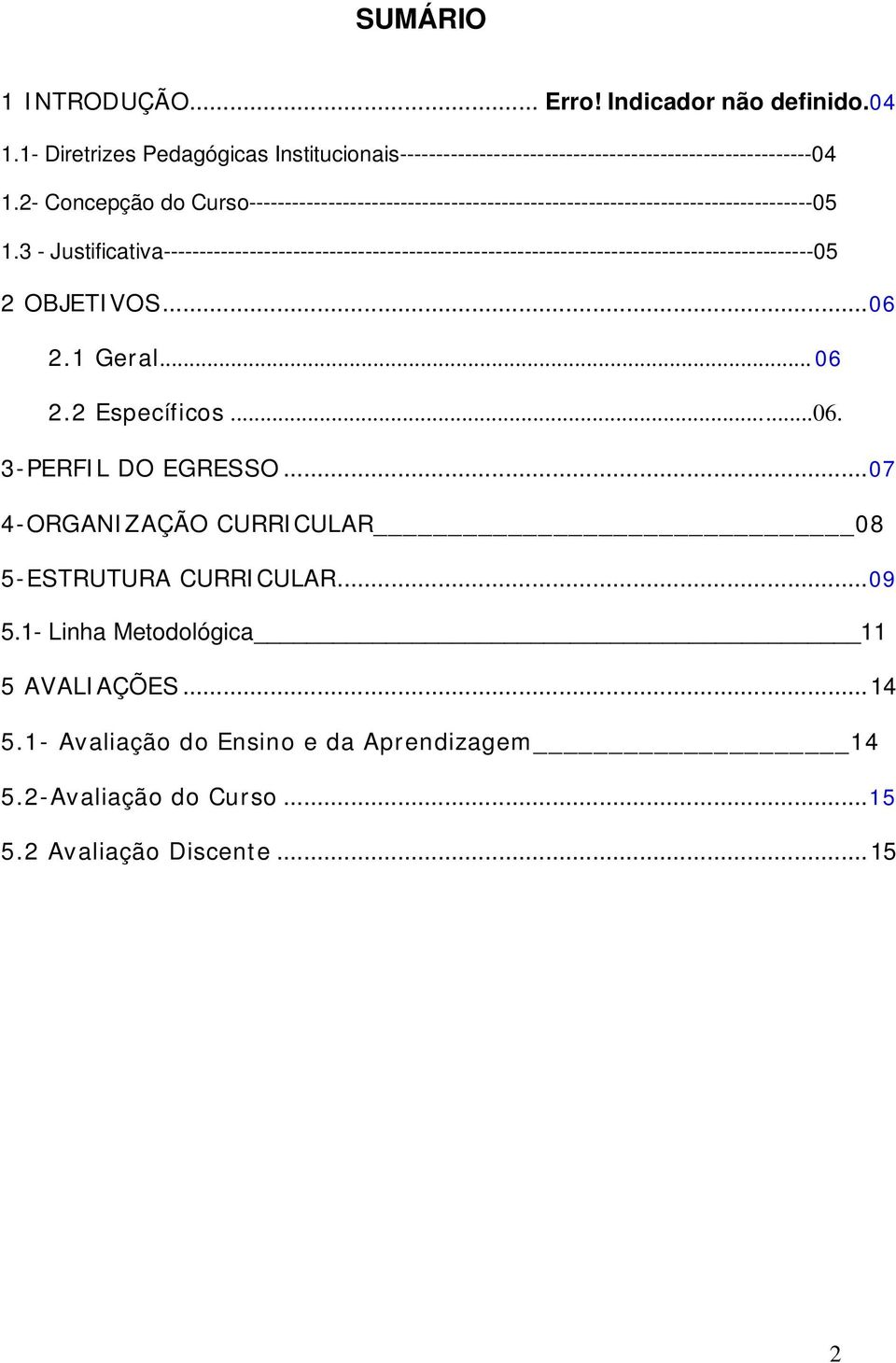 3 - Justificativa------------------------------------------------------------------------------------------05 2 OBJETIVOS... 06 2.1 Geral... 06 2.2 Específicos...06. 3-PERFIL DO EGRESSO.