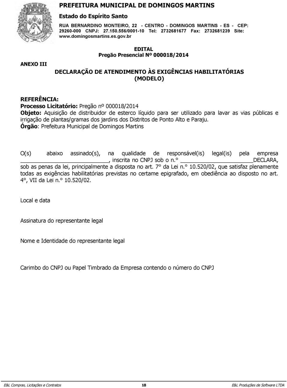 Aquisição dos de jardins distribuidor dos Distritos de esterco de Ponto líquido Alto e para Paraju.