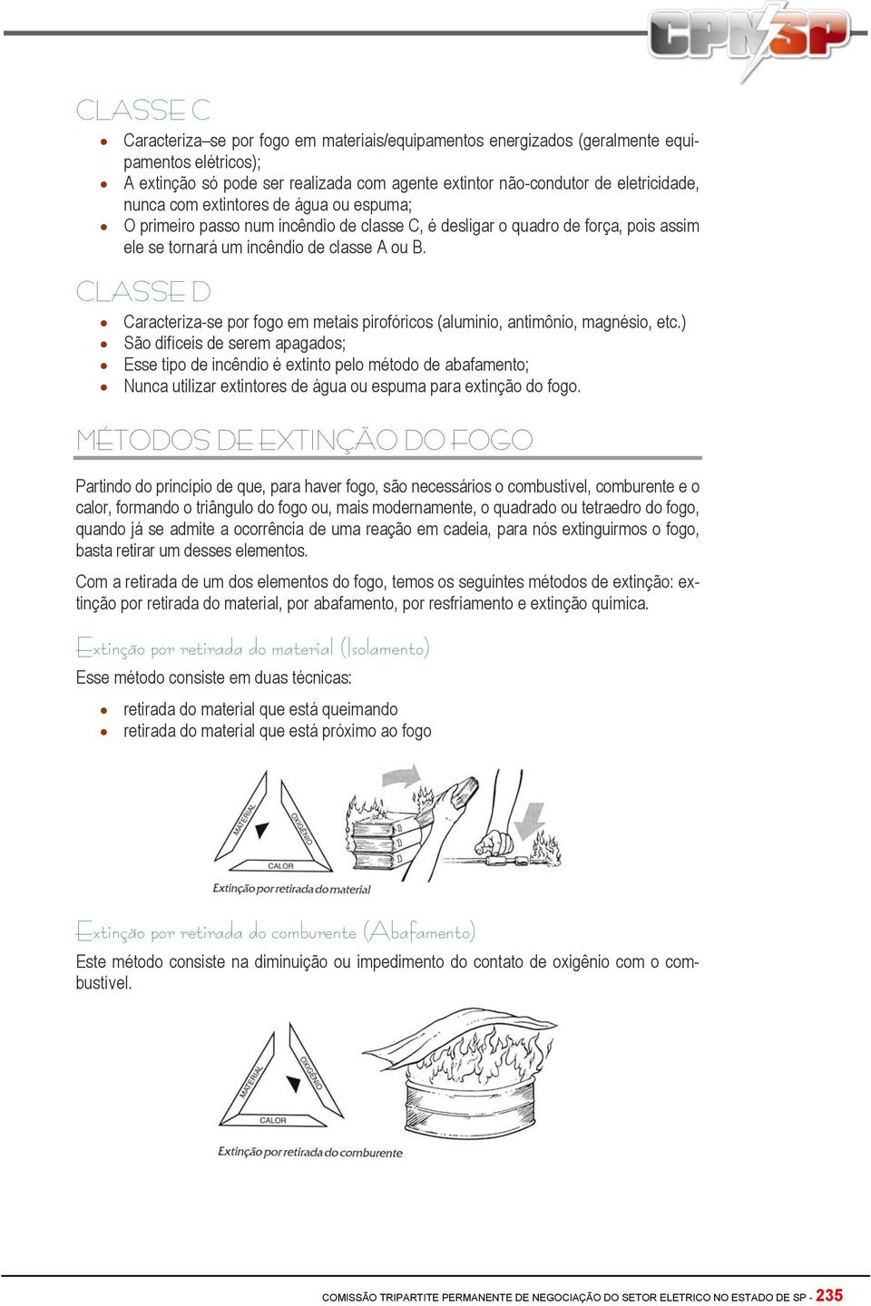 CLASSE D Caracteriza-se por fogo em metais pirofóricos (aluminio, antimônio, magnésio, etc.