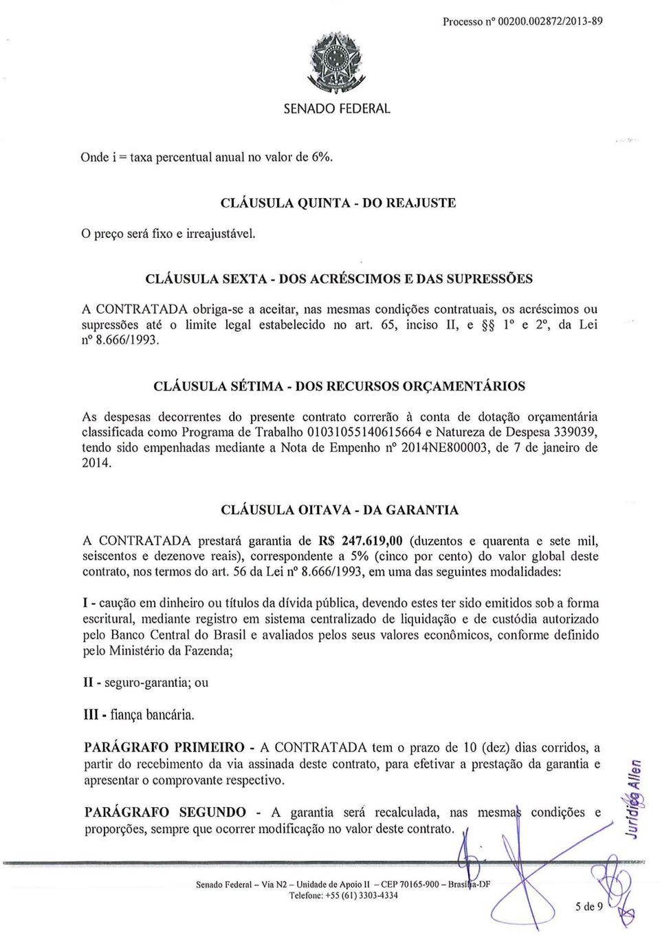 estabelecido no art. 65, inciso li, e 1 e 2, da Lei no 8.666/1993.