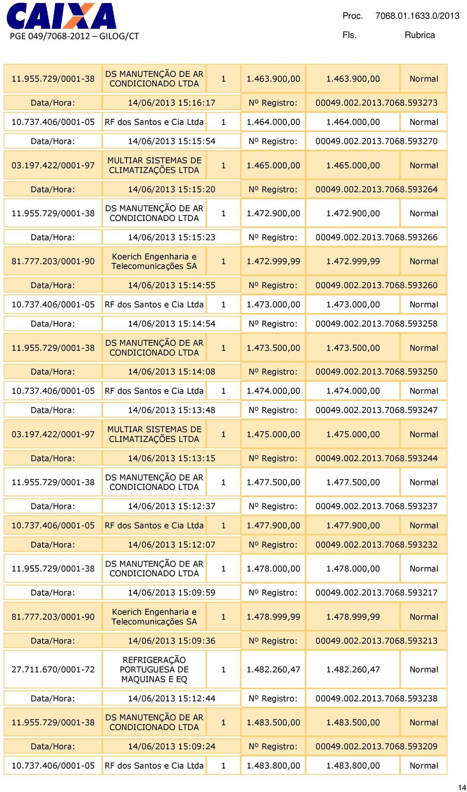 472.900,00 1.472.900,00 Normal Data/Hora: 14/06/2013 15:15:23 Nº Registro: 00049.002.2013.7068.593266 1 1.472.999,99 1.472.999,99 Normal Data/Hora: 14/06/2013 15:14:55 Nº Registro: 00049.002.2013.7068.593260 10.