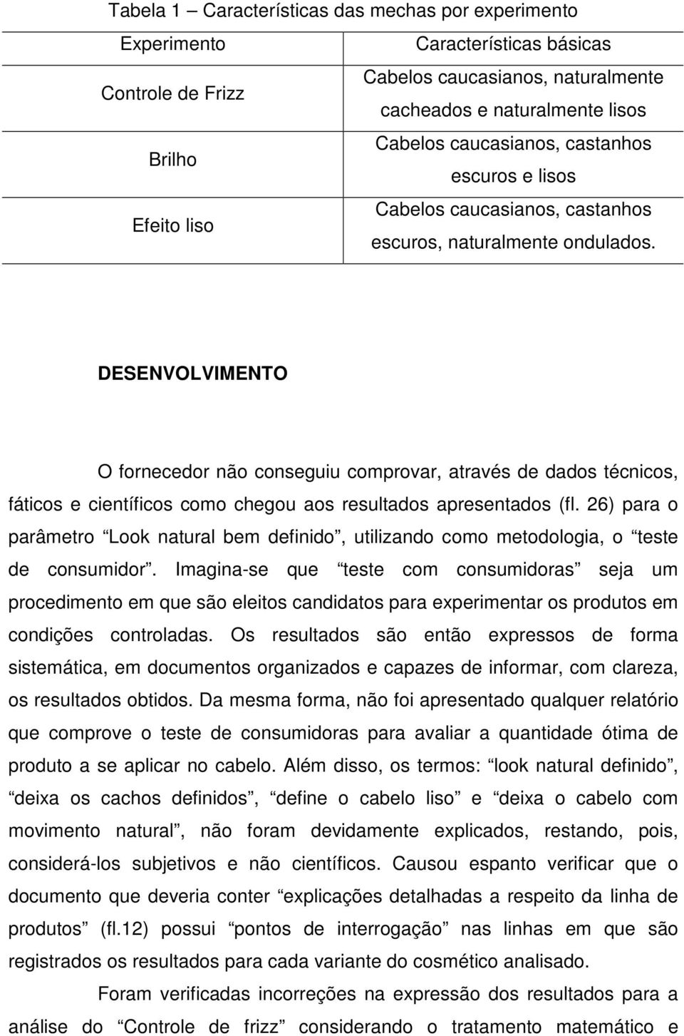 DESENVOLVIMENTO O fornecedor não conseguiu comprovar, através de dados técnicos, fáticos e científicos como chegou aos resultados apresentados (fl.