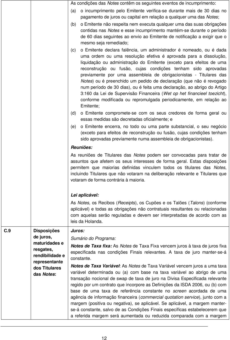 notificação a exigir que o mesmo seja remediado; (c) o Emitente declara falência, um administrador é nomeado, ou é dada uma ordem ou uma resolução efetiva é aprovada para a dissolução, liquidação ou