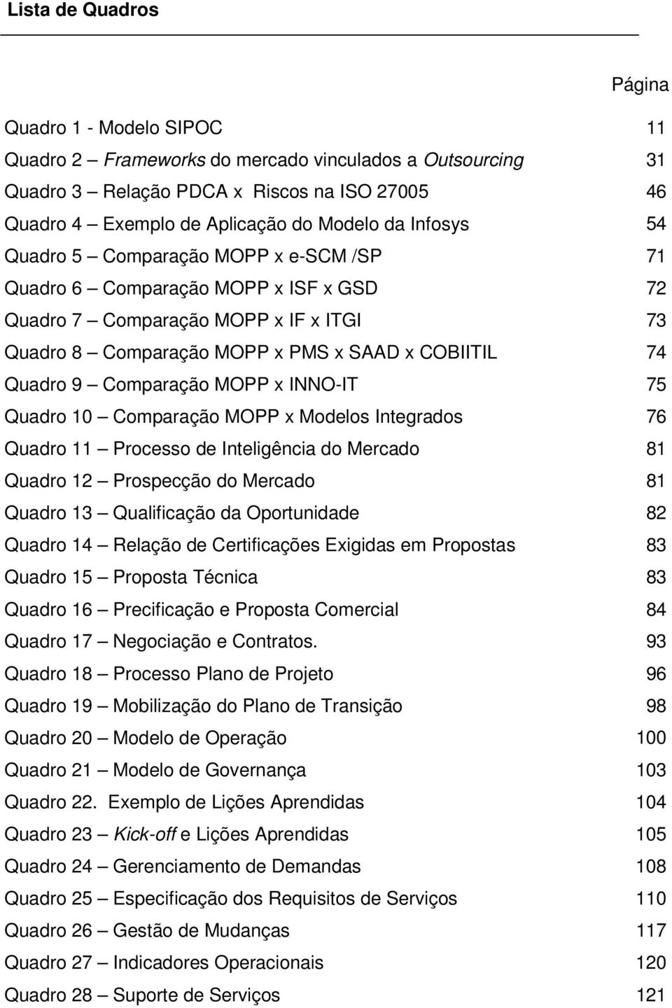 Comparação MOPP x INNO-IT 75 Quadro 10 Comparação MOPP x Modelos Integrados 76 Quadro 11 Processo de Inteligência do Mercado 81 Quadro 12 Prospecção do Mercado 81 Quadro 13 Qualificação da