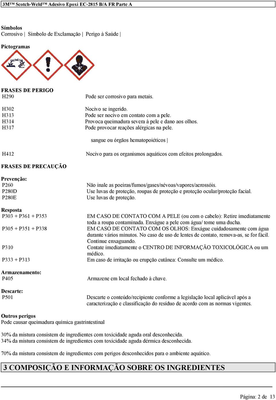 sangue ou órgãos hematopoiéticos H412 Nocivo os organismos aquáticos com efeitos prolongados.