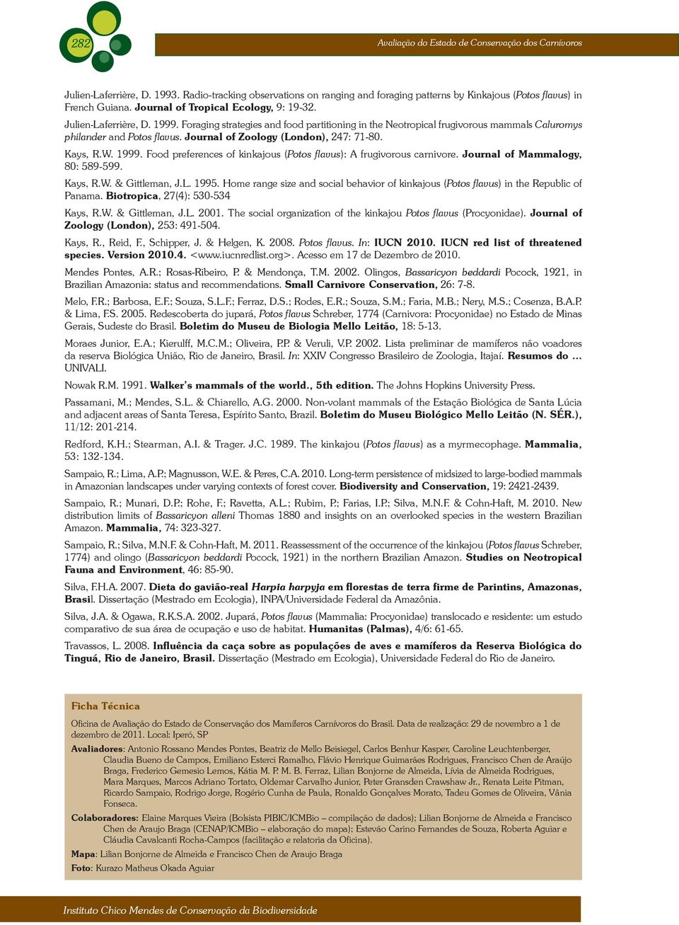 Journal of Zoology (London), 247: 71-80. Kays, R.W. 1999. Food preferences of kinkajous (Potos flavus): A frugivorous carnivore. Journal of Mammalogy, 80: 589-599. Kays, R.W. & Gittleman, J.L. 1995.