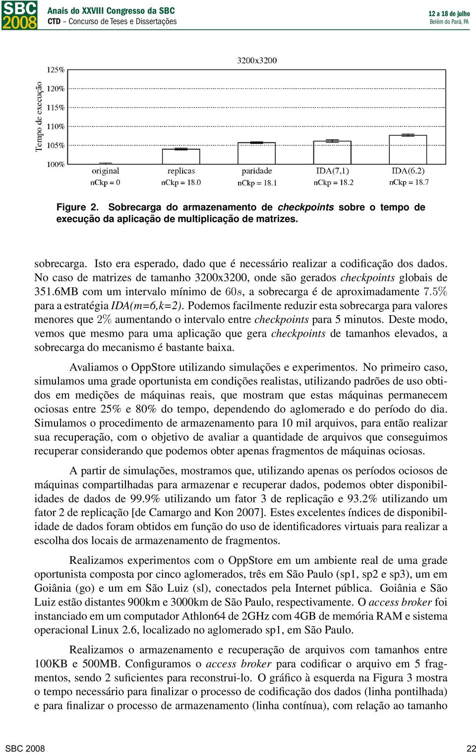 6MB com um intervalo mínimo de 60s, a sobrecarga é de aproximadamente 7.5% para a estratégia IDA(m=6,k=2).