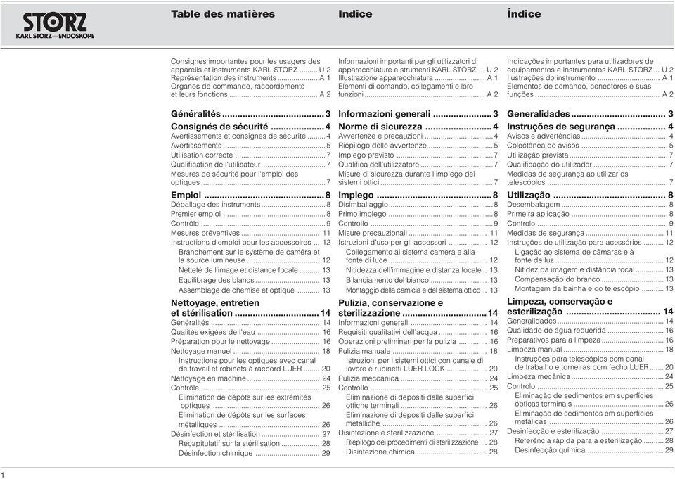 .. 7 Qualification de l'utilisateur... 7 Mesures de sécurité pour l'emploi des optiques... 7 Emploi... 8 Déballage des instruments... 8 Premier emploi... 8 Contrôle... 9 Mesures préventives.