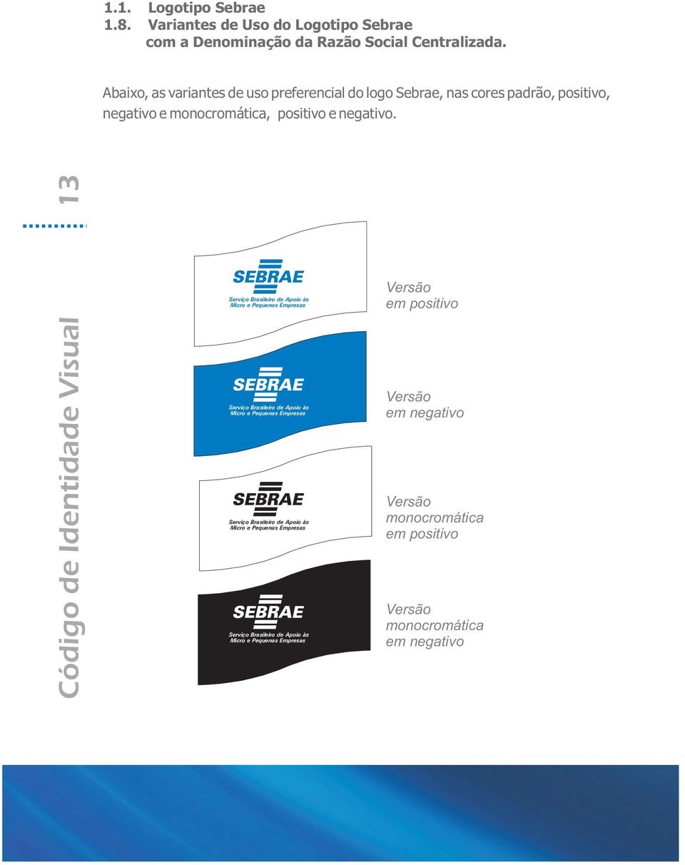 Código de Identidade Visual 13 Serviço Brasileiro de Apoio às Micro e Pequenas Empresas Serviço Brasileiro de Apoio às Micro e Pequenas Empresas