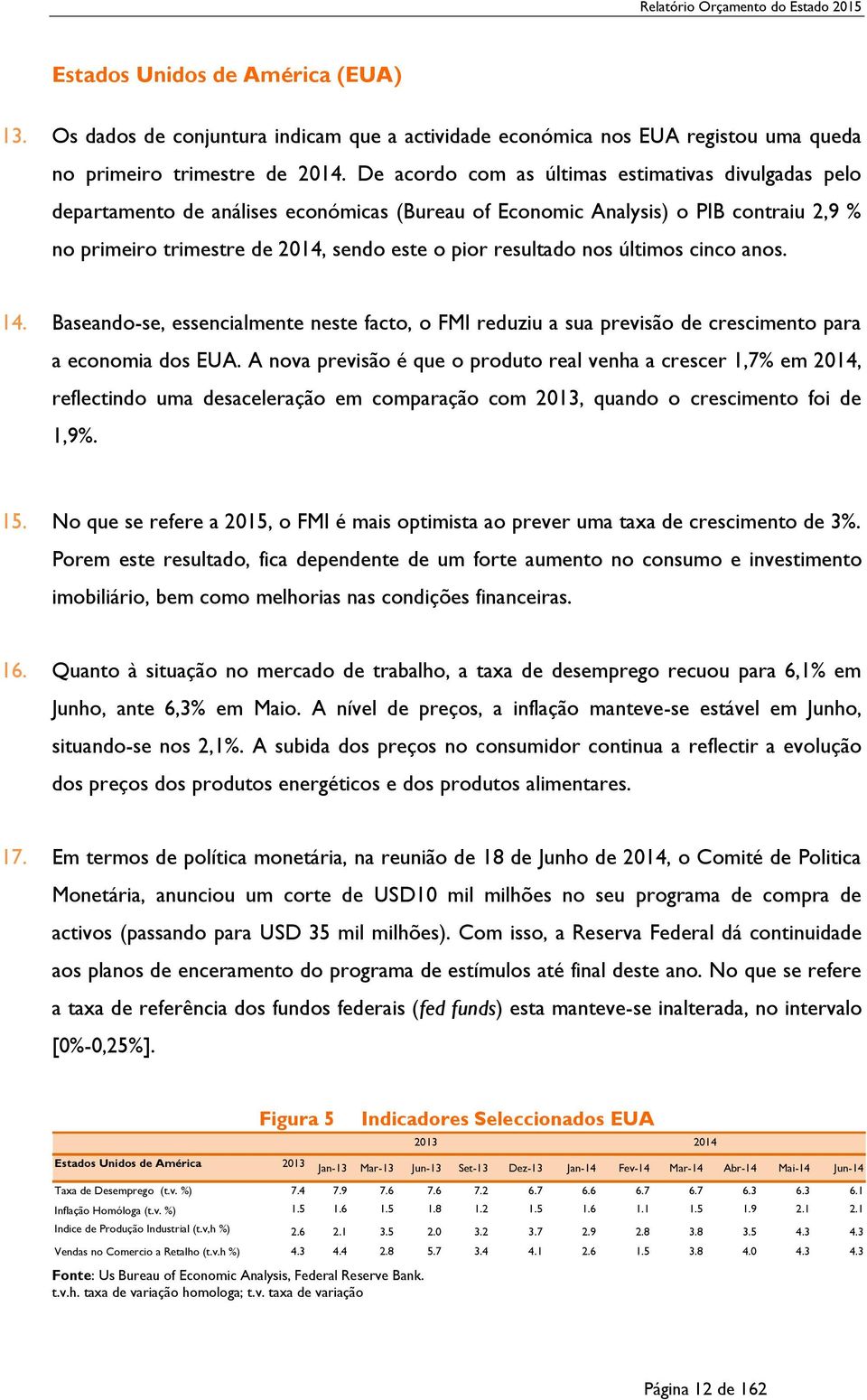 nos últimos cinco anos. 14. Baseando-se, essencialmente neste facto, o FMI reduziu a sua previsão de crescimento para a economia dos EUA.