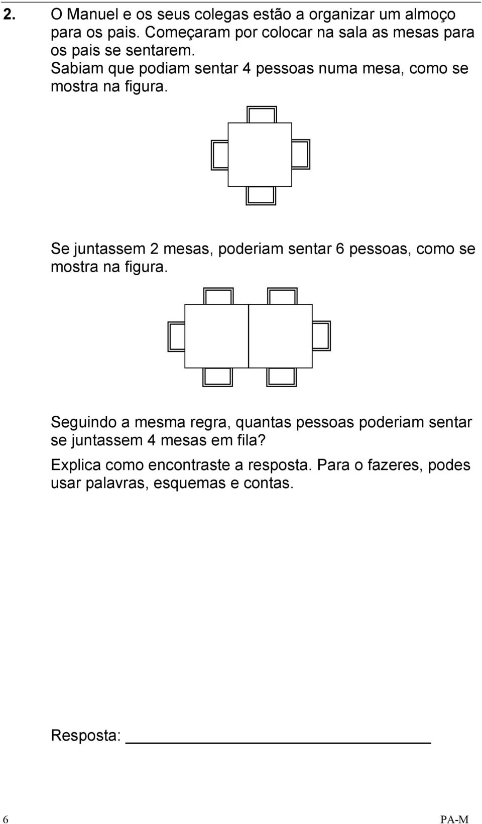 Sabiam que podiam sentar 4 pessoas numa mesa, como se mostra na figura.